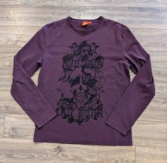 Boss Hugo Boss Outlaw Chic Punk Rhinestone T-Shirt Mens Purple LS Crew Neck M