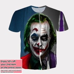 Comics Joker T-Shirt Cartoon Double-Sided Unisex Adult Size Large Medium Small