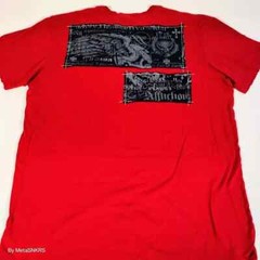 Affliction T Shirt Men XL Red Black Gray Silver Foil Patch Skull USA Distressed