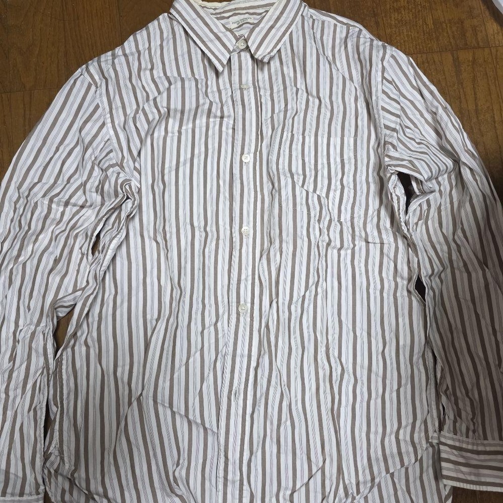 PHIGVEL MAKERS & CO Beige & White Stripe Long Sleeve Button-Down Shirt