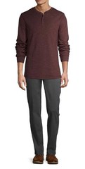 GEORGE Men’s L (42-44) Long Sleeve Thermal Henley Shirt Top • Red/ Maroon
