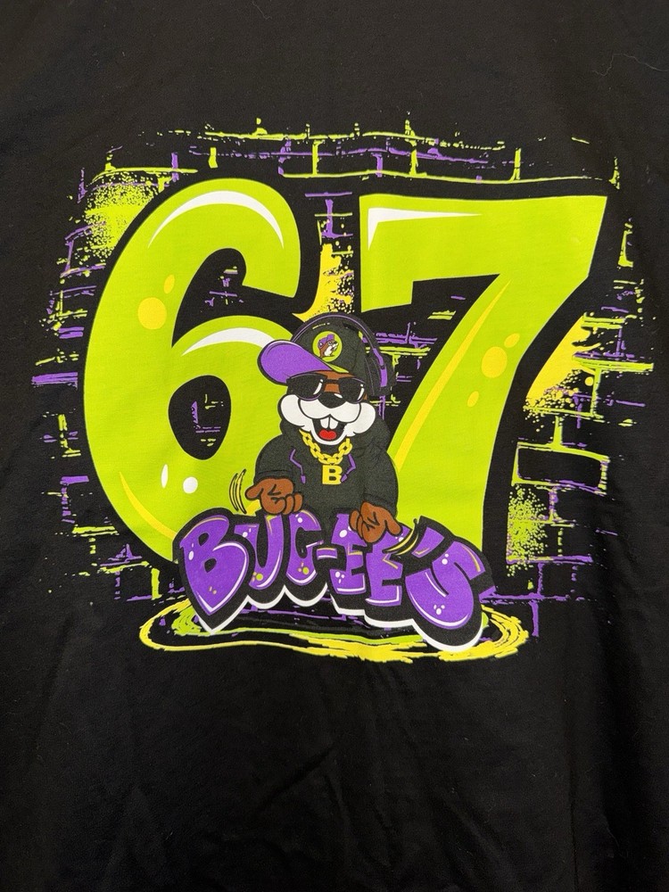 Buc-ee’s 67 Shirt Mens L Black Neon Graffiti Beaver Wit Da Glasses Tee