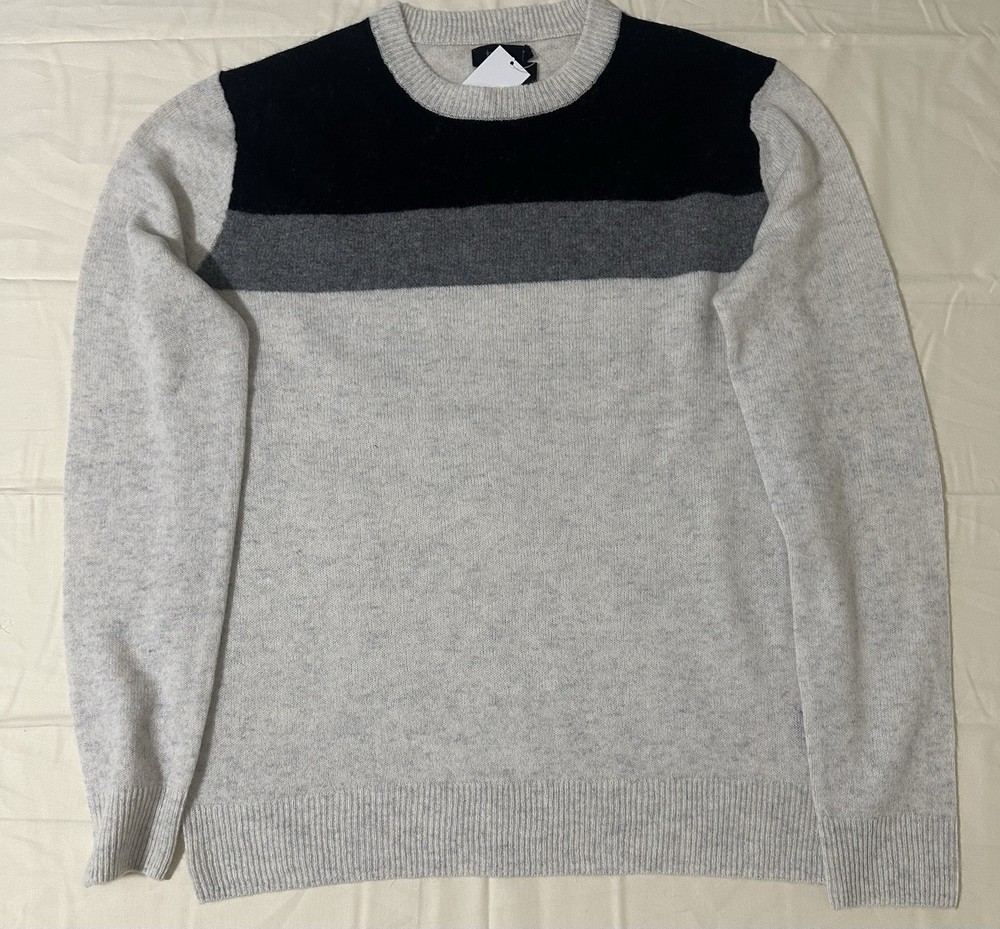 Truth by Republic 100% Cashmere Colorblock Pullover Sweater Gray Black White M