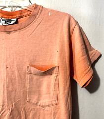 Vintage Super Gradient Sun Faded WIP Workwear Work Pocket Front Orange T-Shirt S