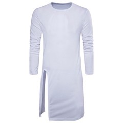 Men Asymmetric Longline T-shirt Tee Split Casual Top Shirt Long Sleeve Slim Sexy