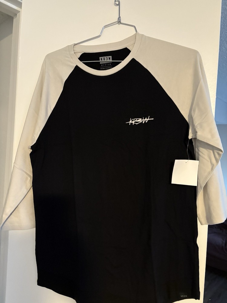 KR3W Premium Black White Colorblock Logo T-Shirt Medium Crew Neck Cotton Jersey
