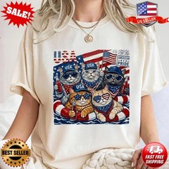 Patriotic Cat Shirt, USA Cats Fourth Of July T-Shirt | S-5XL multicolor