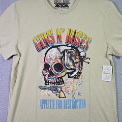 LUCKY BRAND Guns n Roses Mens Large Beige Skull Casual Music Rock 80s Metal NWT