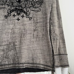 Affliction Reversible Thermal Shirt Mens Large Waffle Knit long Sleeve Y2K Wings