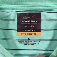 Greg Norman For Tasso Elba Performance Five Iron Tee Mens Size L Green Striped