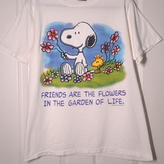 VINTAGE Snoopy: Friends Are The Flowers USED Shirt: DISTRESSED, L, Single Stitch