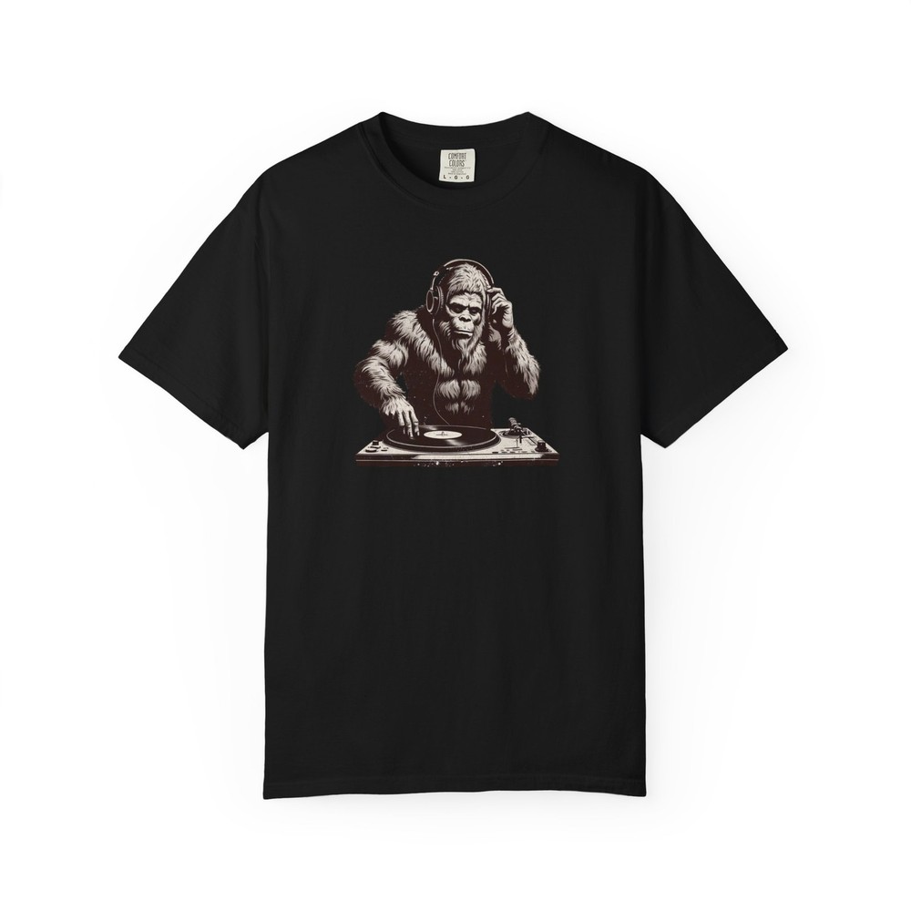 Retro Sasquatch DJ T-Shirt, Bigfoot Comfort Colors Tee, Funny Cryptid Music Gift