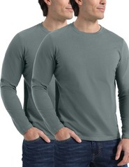 Men’s 2 Pack Long Sleeve Soft Casual Cotton Crew Neck Shirts (Grey Green, XL)