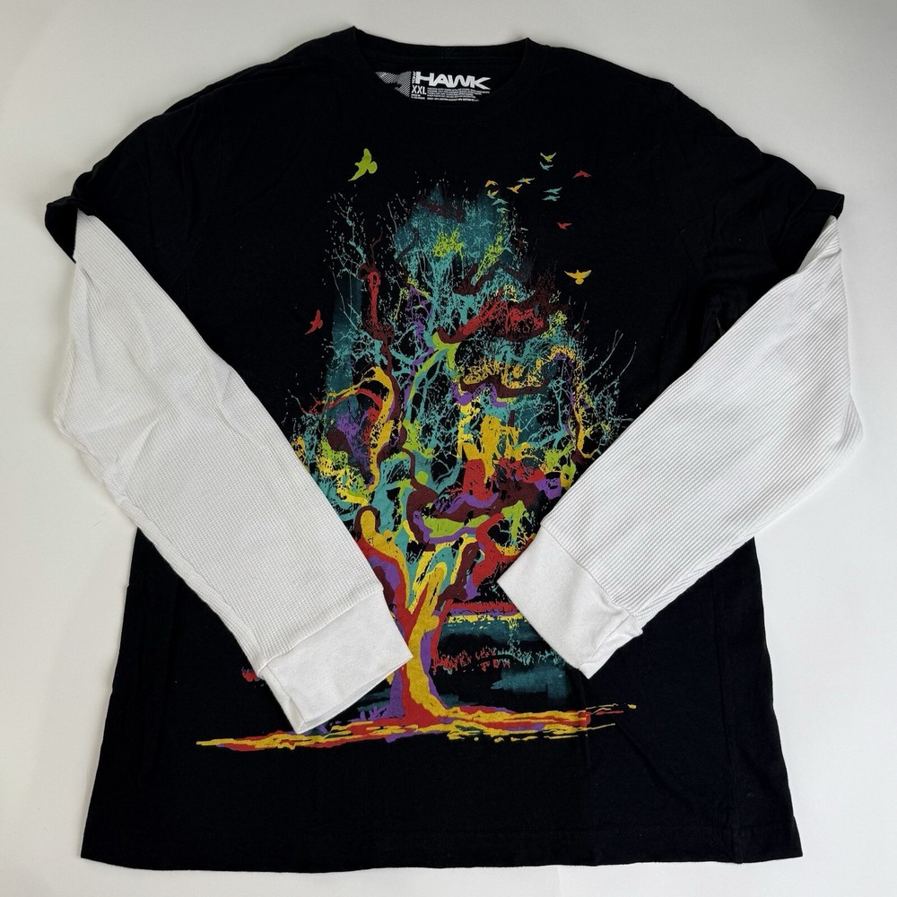 Tony Hawk Two Tone Waffle Knit Long Sleeve T Shirt Skateboard y2k 2000s Skate