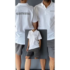 SHIMANO Short Sleeve Polo Shirt White Cotton 100% Fishing Sport Surf Casting