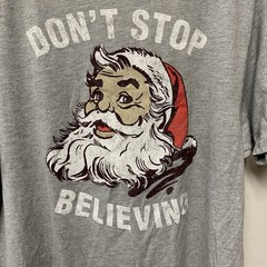 Holiday Time Men’s XL Short Sleeve Tee Santa Don’t Stop Believing Shirt