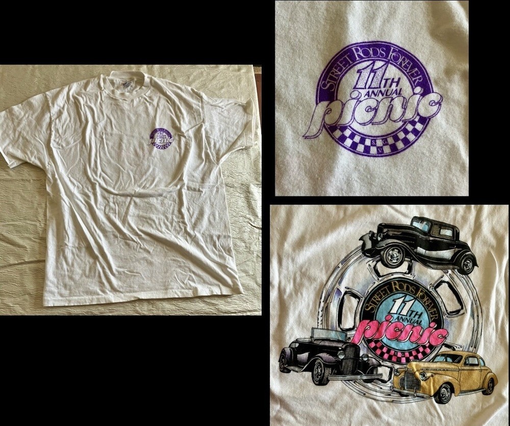 T Shirt Tee XL Single Stitch White 11th Annual Street Rods Forever Double Sided