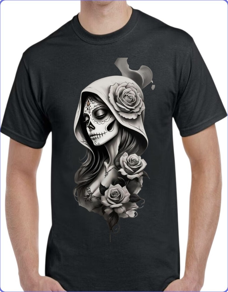 Sugar Skull Catrina Black Men’s T-Shirt Small To 3X-Large Style 9