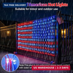 (New) American Flag Net Lights, 6.5 ft x 3.3 ft Waterproof USA Flag Lights Outdo