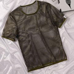 Mens Mesh See Through Fishnet T Shirt Clubwear Short Sleeve Undershirt Tee