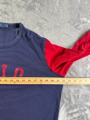 Polo Ralph Lauren Colorblock Spellout Men’s T-Shirt L Blue Red Contrast Sleeves