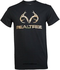 Realtree Men’s Short Sleeve 100% Cotton Tee Shirt Black w/ Camo Logo Choose Size
