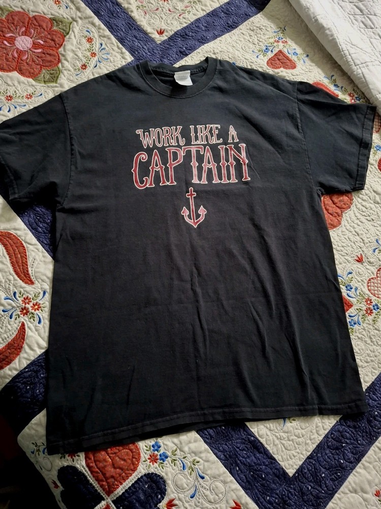 Work Like A Captain • Play Like A Pirate Party Black T-Shirt Size XL