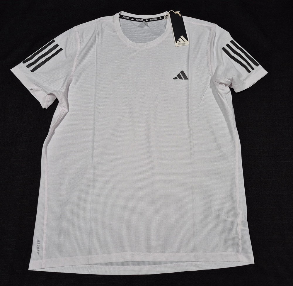 Adidas Mens OWN THE RUN Shirts S/S Training White Blackr- Jersey Jogging IK7436