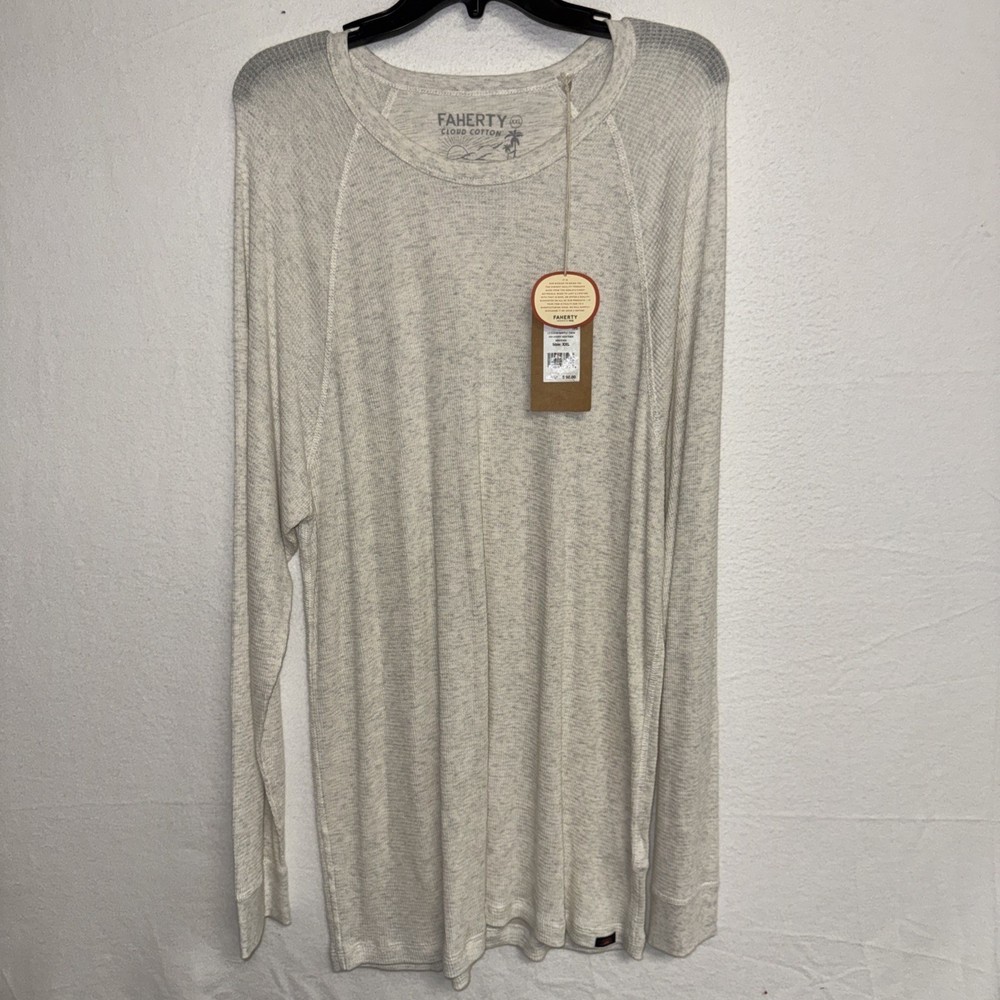 Faherty Men’s Cloud Waffle Crew Thermal Shirt XXL Ivory Heather Long Sleeve NEW
