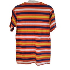USPA T-Shirt Men Size S Orange Colorful Striped Embroidered Logo Short Sleeve