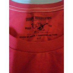 True Religion Mens Long Sleeve T-Shirt Red White Colorblock Logo Graphic Large
