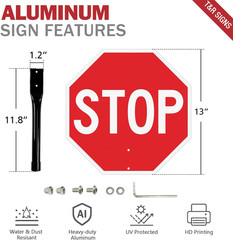 Stop Slow Traffic Sign With Handle Double Sided Safety Paddle Sign 2 Pack 13×13″