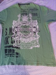 DKNY Jeans mens XL Y2K silver foil logo green tshirt graphic print