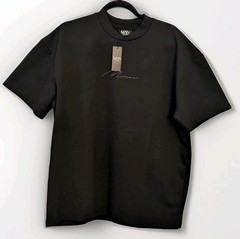 NWT BooHooMAN Black Oversized Crew Neck Short Sleeve Knit T-Shirt Logo Size M