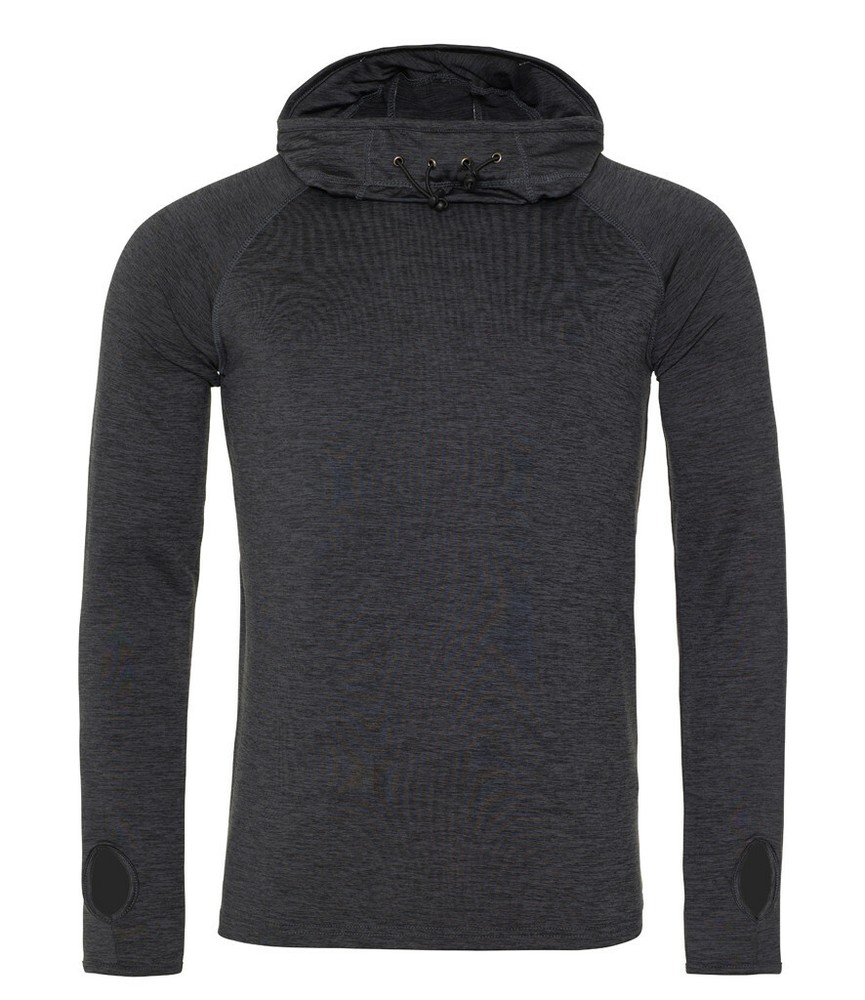 Just Cool Mens BLUE or BLACK Raglan Long Sleeve cool Cowl Neck Hooded Top