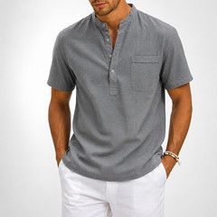 Camisa De Manga Corta Moda Lujo Camiseta Elegante Algodón Linen Para Hombres