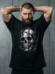 Realistic Skull Shirt Barbed Wire Art Black Heavy Metal Tee For Men