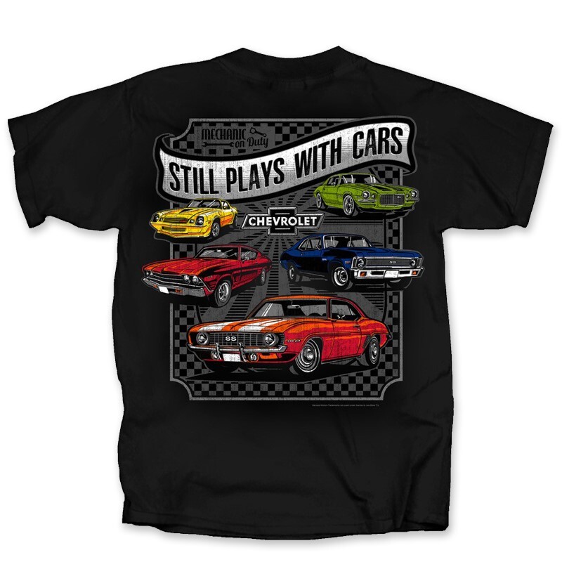 JOE BLOW T’S CHEVROLET STILL PLAYS WITH CARS BLACK TEE SHIRT CVCSP