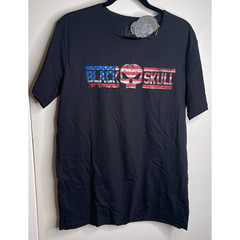 Black Skull Red White And Blue USA Flag Mens Medium Black Tshirt