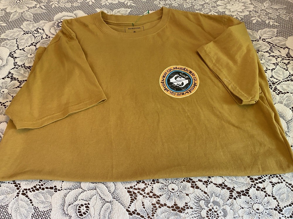 Quiksilver Men’s L Brown Graphic Logo Cotton Knit Crew Neck Short Sleeve T-Shirt