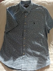 Polo Assasin Mens Sz L. Blue Tiny Palm Trees & Anchors Button Down Soft Cotton