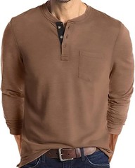 Mens Fashion Henley Shirts Long Sleeve Button Cotton T-Shirt with Pocket