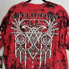 Affliction T-Shirt Mens Sz 3XL Red Black Live Fast Tie Dye Distress Graphic NWT