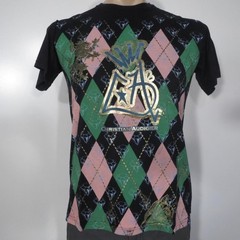 Christian Audigier SMALL Shirt Argyle Pink Green Gold Foil Ink Vintage LA