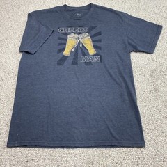 G.H. Bass & Co. Mens T Shirt sz L Navy Cheers Man Short Sleeve Crew Neck Casual