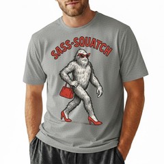 Sass-Squatch Bigfoot In Heels Funny Pun T-Shirt, Retro Novelty Sarcastic Tee