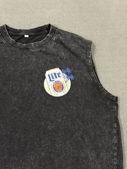Vintage Miller Lite Tank Top Men Large Black Fine Pilsner Beer Graphic Acid Wash