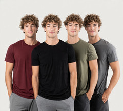 4 Pack Mens Premium Crewneck T Shirts Multi Color Polyester Blend Athletic Tees