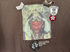 MECCA USA brown 2 sided t shirt sz XL THE FLYING EIGHTYFOUR’S sewn on graphics