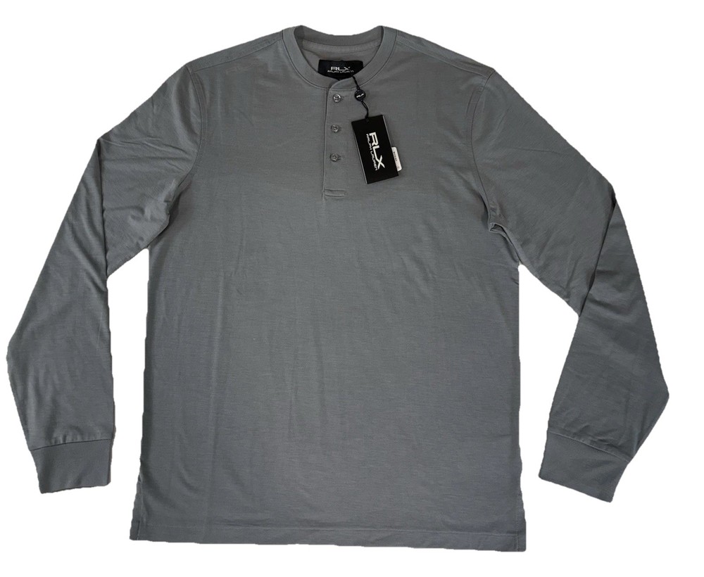 NWT RLX Ralph Lauren Men’s Size M Grey Henley Long Sleeve Shirt Performance
